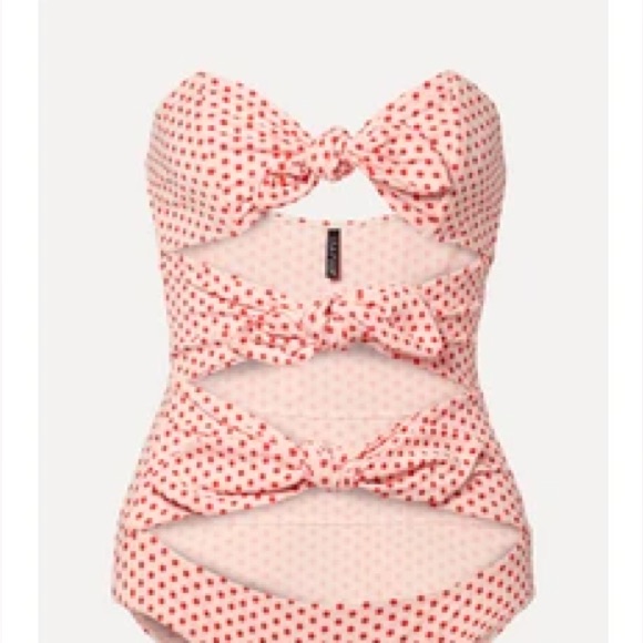 Lisa Marie Fernandez Triple Poppy Knotted Polka-Dot Stretch-Crepe Swimsuit
